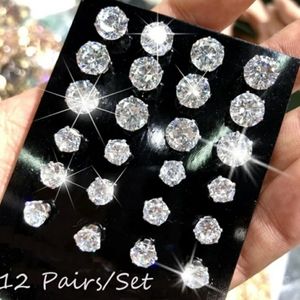 12 Pair/Pack AAA CZ Wedding Stud Earrings